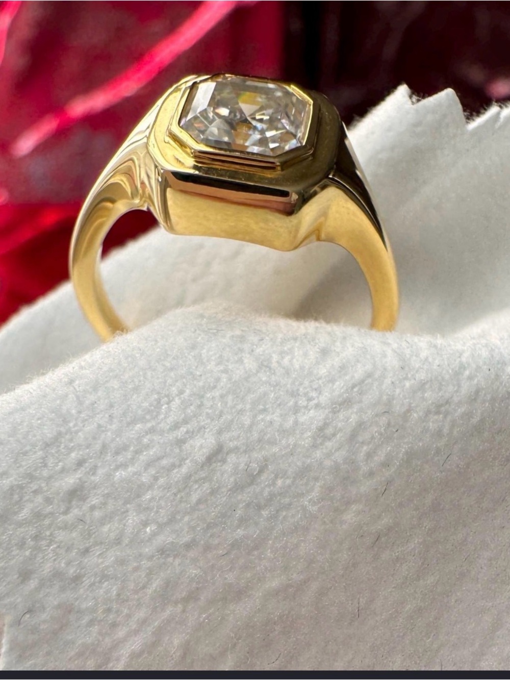 Gold Tone 14k gold filled Women's Solitaire Ring with Clear Center Stone
